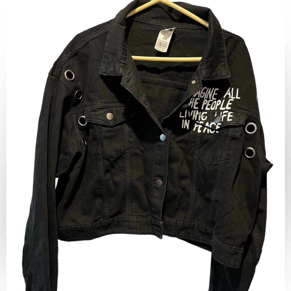 Crop Black Denim Button Down Jacket Juniors XXL